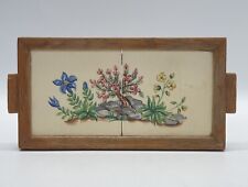 Vintage Tea Tray with Pair of Hand Painted Floral Tiles by Packard & Ord C1950