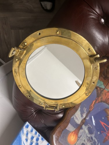 Vintage brass porthole mirror - brass,