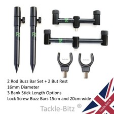 2 Rod Buzz Bars Banks Stick Rod Rest Set 16mm Diameter All Black 3 size options