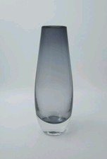 Vintage Hand blown Purple/Smokey Grey & Clear Glass Stem Vase, 15cm Tall