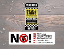No Junk Mail - No Cold Callers Twin Pack - Letterbox Stickers - Front Door Sign