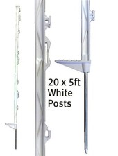 20 X WHITE 5FT POLY POSTS 156cm Tall Electric Fence 4ft 8" Plastic Fencing Stake