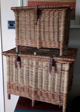 Two Vintage Wicker Fishing Angling Baskets In Exceptional Condition 