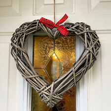 Wide Wicker Heart Wreath Red
