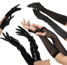 Black Long Gloves Fishnet Gloves Leather Gloves Fancy Dress Halloween Cosplay