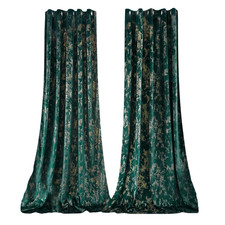 Green Gold Foil Blackout Eyelet Curtains - 46 x 63 Inch Drop - 2 Panel