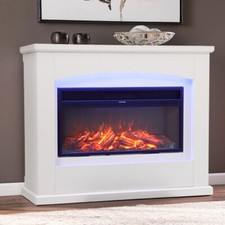 White Mantel Electric Fireplace LED Log Fire Flame Surround Stove Heater Suite