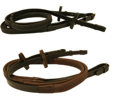 Horseware Rambo Micklem Rubber Reins Grip & Leather Black/Brown Brass Pony/Horse