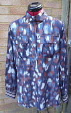 NEXT Blue White Mix Blurred Print Stretch Long Sleeve Zip Snap High Neck Size 12