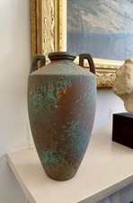 Vintage Studio Pottery Double Handle Decorative Vase Roman Bronze Style organic
