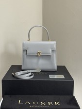 Launer Medium Traviata in Pewter Grey Patent Leather