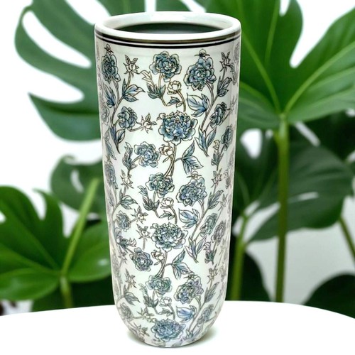 Blue floral ceramic round - blue,