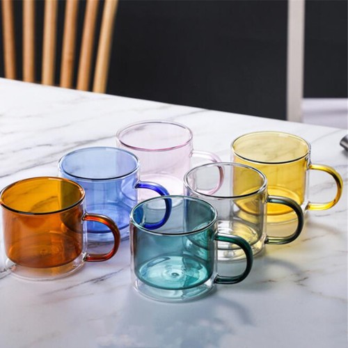 Double wall glass mug with - double,