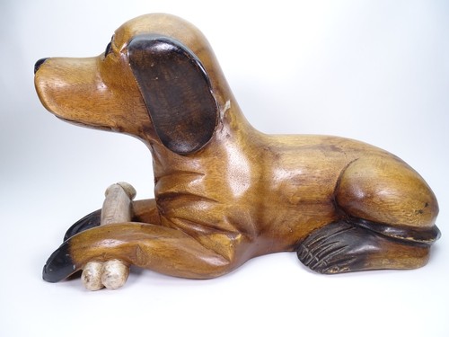 Large hand carved wooden - carved, dog