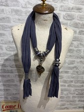 Slate grey scarflace scarf fabric necklace with pendant one size S538