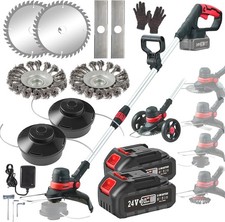 Brushless Cordless Strimmer – 24V Grass Trimmer with Wheels & 30 cm Cutting