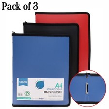 Pack of 3 Ring Binders A4 Secure Zip Up Document Papers Storage Folder Wallets