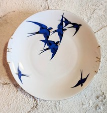 Blue Bird Czechoslovakia china Cake Plate Vintage Gilded 1930s