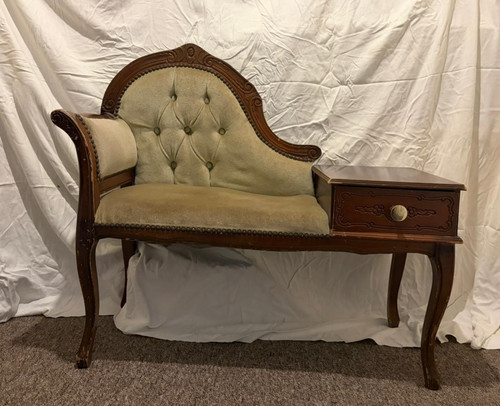Vintage wooden telephone bench - vintage,