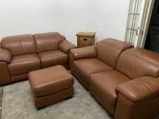 Premium Tan Leather Recliner Sofa Set + Storage Footstool DELIVERY AVAILABLE OL9