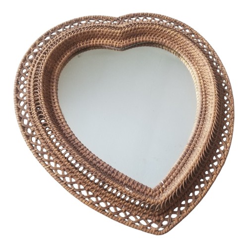 Wicker mirror heart shape wall - wicker,