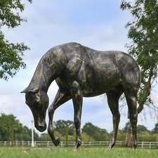 Deluxe Life-Size Grazing Horse Garden Sculpture - Aluminium Outdoor Ornament  