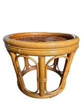 Vintage Bamboo Bentwood Rattan Footstool / Plant Stand Ottoman Retro Boho Design