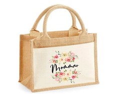 Personalised XL Jute Bag Shopping Bag  Birthday peach pink lemon  floral  Bag