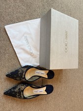 Jimmy Choo Rav 65 Navy Kittenheel Mules Size 36.5