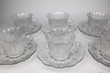 Vintage SOGA Crystal Set of 6 Glass 5.5" Saucer Plates & Teacups - Made in Japan