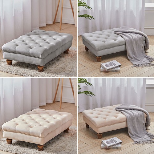 Large velvet footstool - footstool, tufted