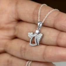 Sterling Silver 925 Diamond Pendant Necklace Angel Heart Love Ladies Jewellery