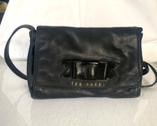 Ted Baker small black leather crossbody/ shouder bag, bow detail, used