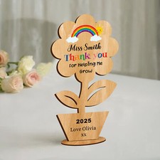 Personalised Wooden Flower Plaque Thank You Gift for Teacher Tutor End Of Term