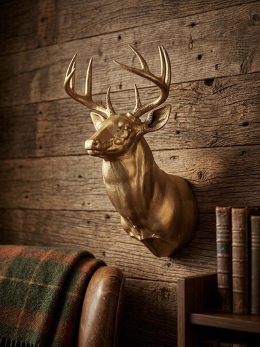 Gold stag deer head wall - head, mount
