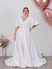 Island Bridal Ivory Boho Flutter Angel Sleeves Wedding Dress Gown Size 20