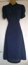 Vintage 1940s 1950s Style Navy Blue Chiffon Dress Size 10 Lindy Bop 