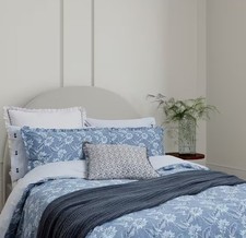 Bedeck of Belfast Floral Blue Chambray 200TC Cotton Duvet Cover Set - Double A
