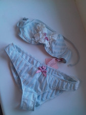 AGENT PROVOCATEUR SUPER RARE CUTE BLUE CANDY BIKINI BRA 32B & MEDIUM BRIEF BNWT