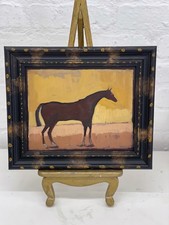 Naive Horse Oil Painting Equine Framed Folk Art On Board Western