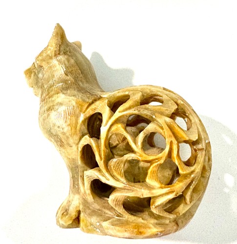 Vintage carved soapstone cat - vintage,