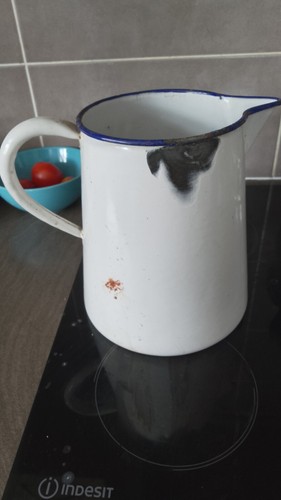 Vintage enamel jug with chips - enamel,
