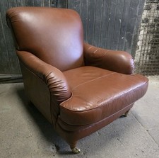 Antique Vintage Howard Style Tan Brown Leather Armchair