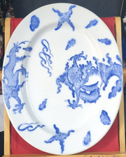 Spode Copelands ENGLAND China Plate,blue &white Dragon design sorne smith