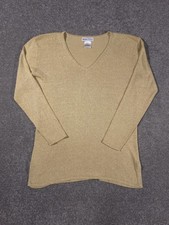 Mims Cole Jumper Women's Small Gold Silk Blend V-neck Long Sleeve Knit Vintage