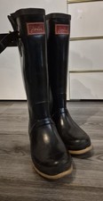 Joules Women's Rubber Wellies UK Size 7 GLOSS Black with Fluorescent Stripe VGC