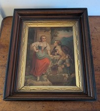 Antique c. 1870 Oleograph /Chromolithograph in Original Ebonized Walnut Frame
