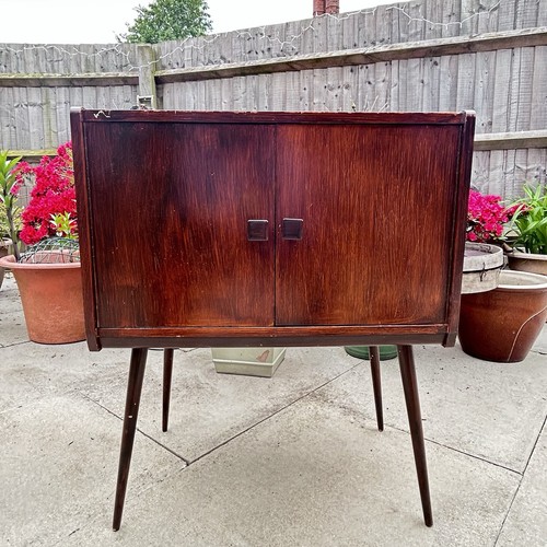 Vintage teak record cabinet - record,