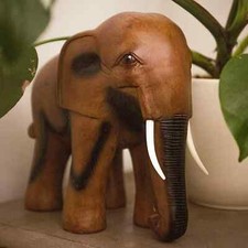 Large Elephant Garden Ornament African Animal Home Decoration Wood Effect Tusks