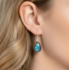 925 Sterling Silver Pear Stone